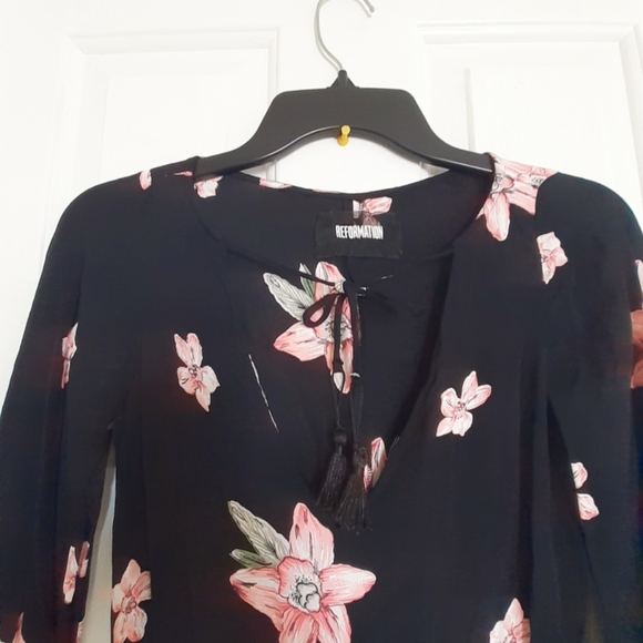 Reformation Black Floral Mini Dress - Picture 2 of 14